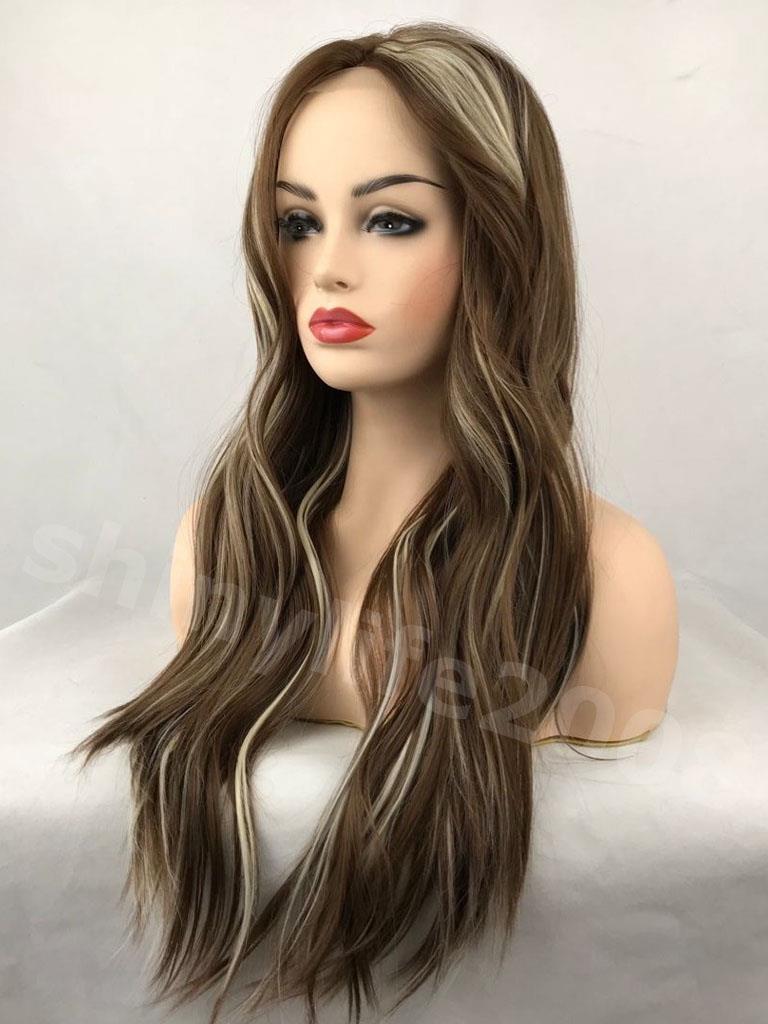 New Lace Front Full Wig Wavy Platinum Blonde Dark Brown Synthetic