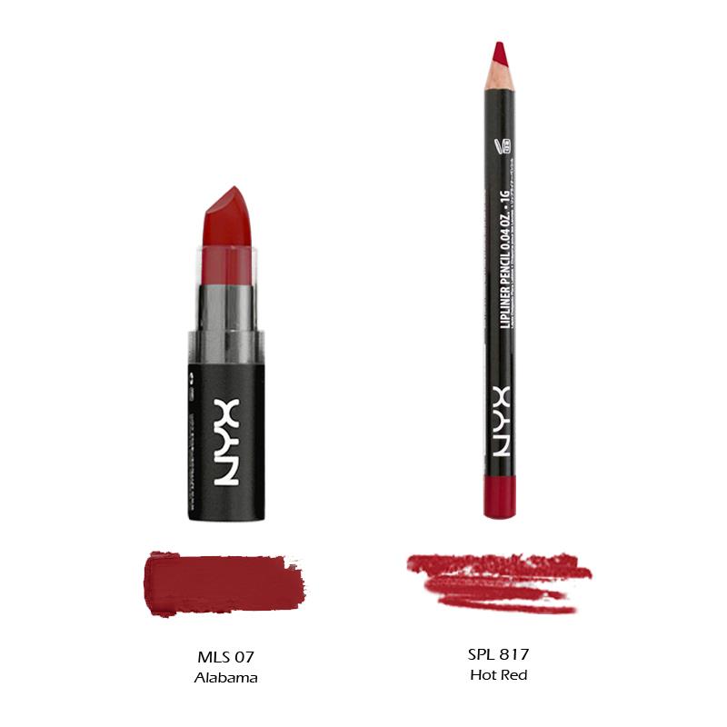 2 NYX Matte Lipstick 07 Alabama + Slim Lip pencil 817 Hot