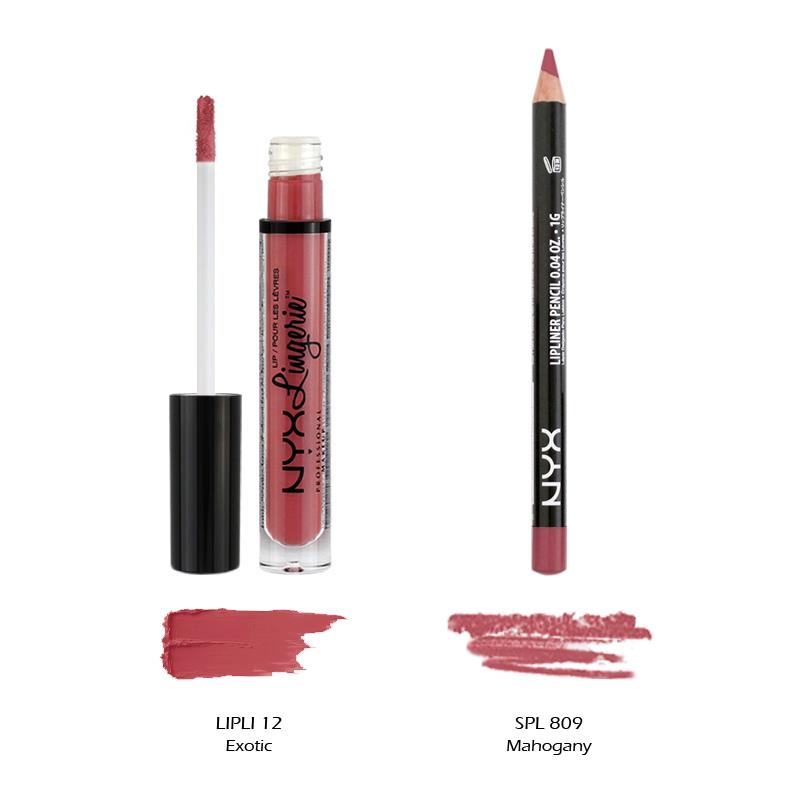 2 NYX Lip Lingerie 12 Exotic + Slim Lip pencil 809 Mahogany Set Joy's