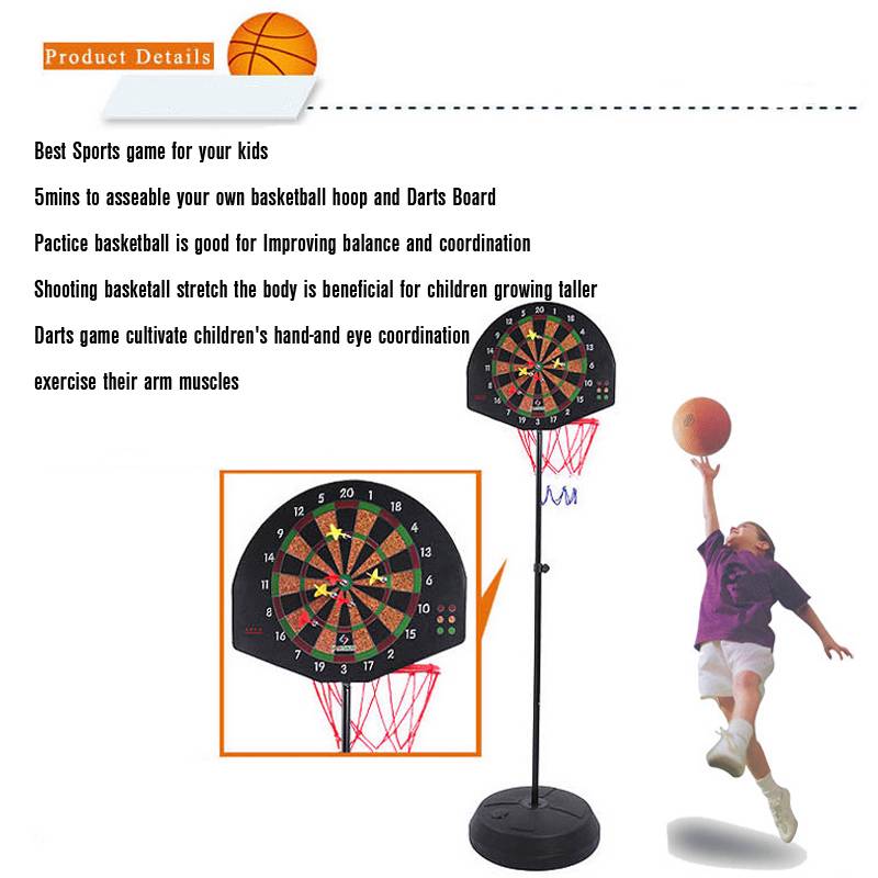 2 in 1 New Kids Basketball With Dart Target Board Stand Backboard Hoop