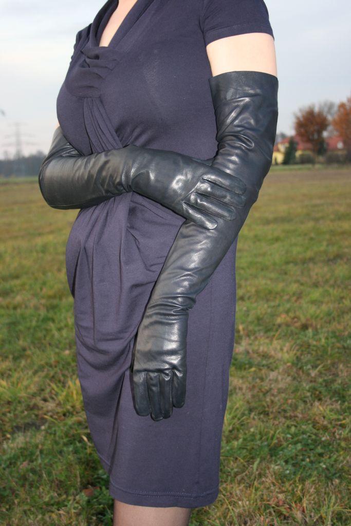 17'' (43 cm) opera long deep graphite - black kidskin leather gloves ...