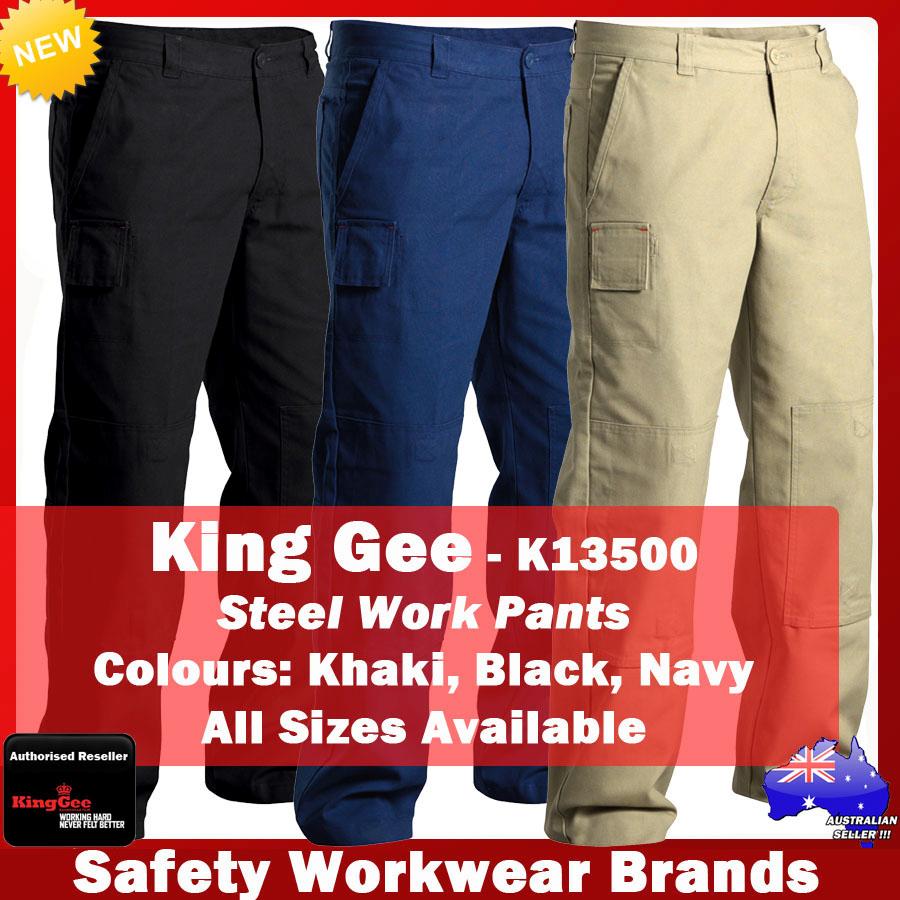 King GEE Steel Work Pants Industrial Workwear Black Navy Khaki NEW ...