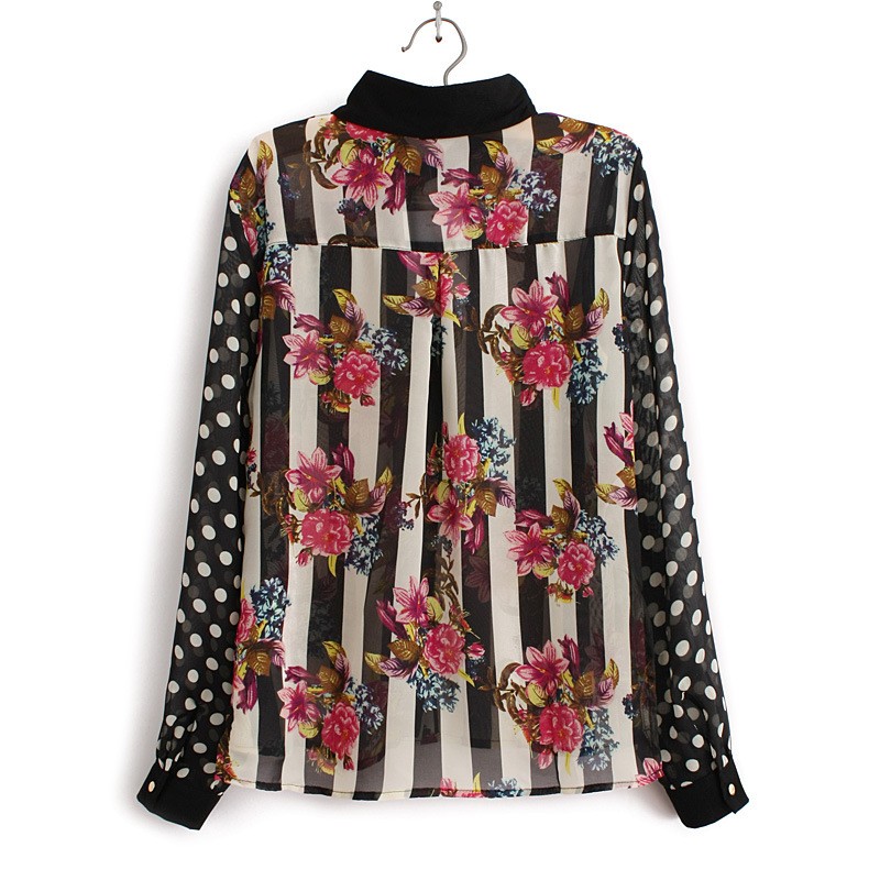 S M L Spring New Vintage Floral Print Chiffon Top Blouse Shirts Women ...