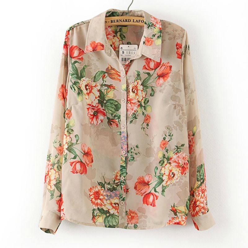 New Autumn Europe Style Chiffon Floral Tops Blouse Shirts S M L Stylish ...
