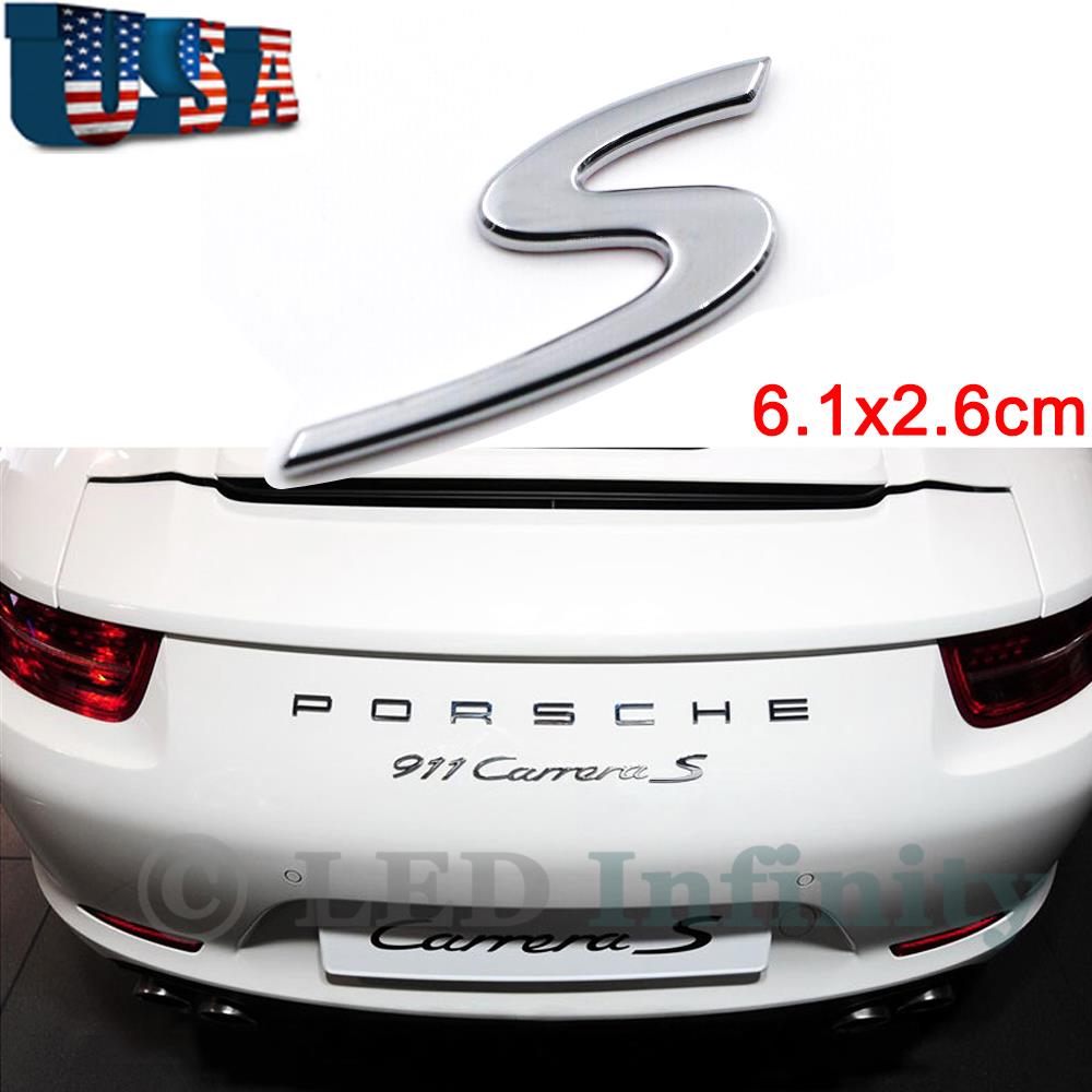 Chrome S Badge Rear Lid Trunk Boot Emblem For Porsche Turbo Cayenne