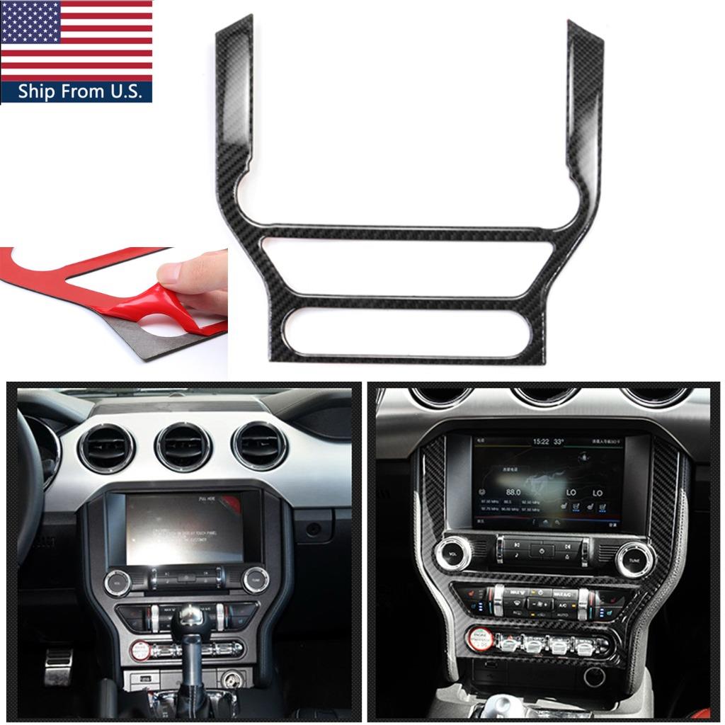 Details About For Ford Mustang 2015 2019 Carbon Fiber Multi Media Console Decor Interior Trim