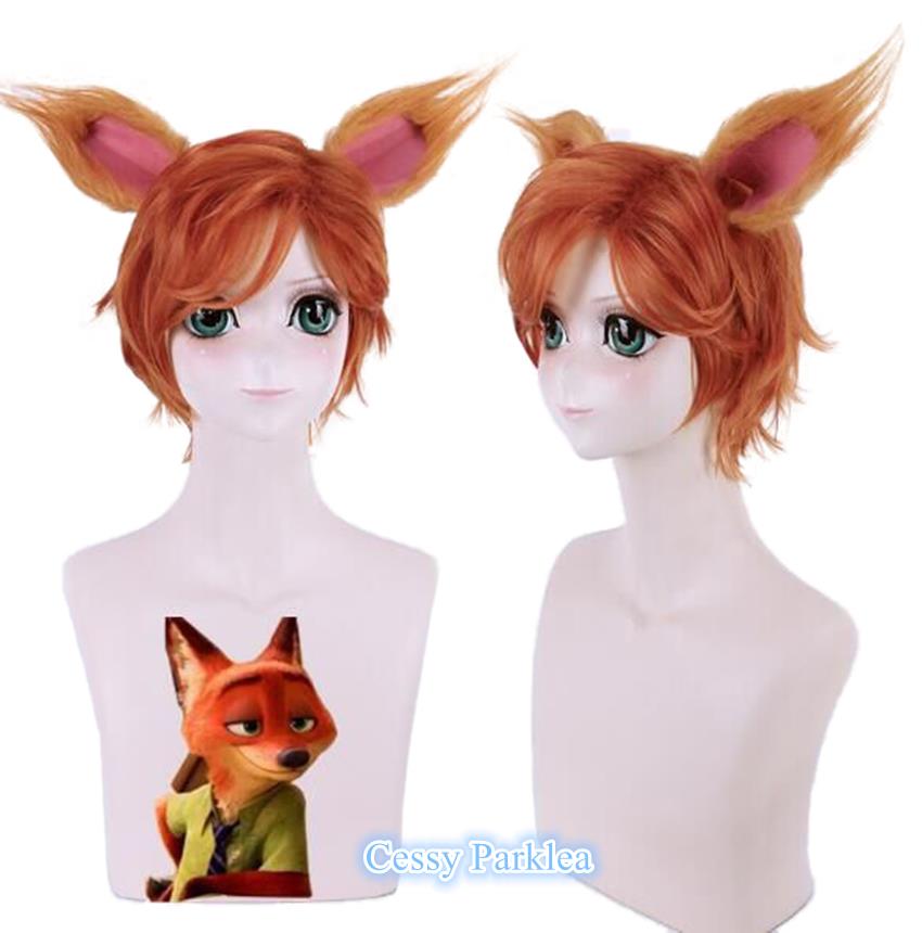 Unisex ZooTopia Fox Nick Wilde Wig /& Ears Short Hairstyle Costume Accessories