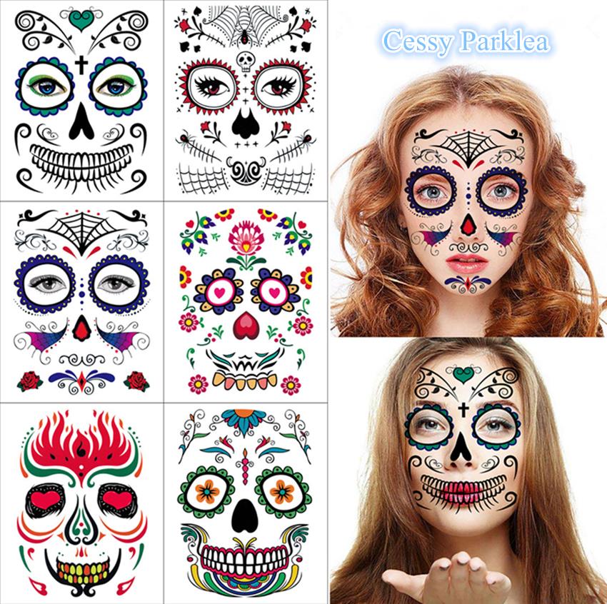 Day of the Dead Temporary Face Tattoo Sheet Halloween Costume Make Up ...
