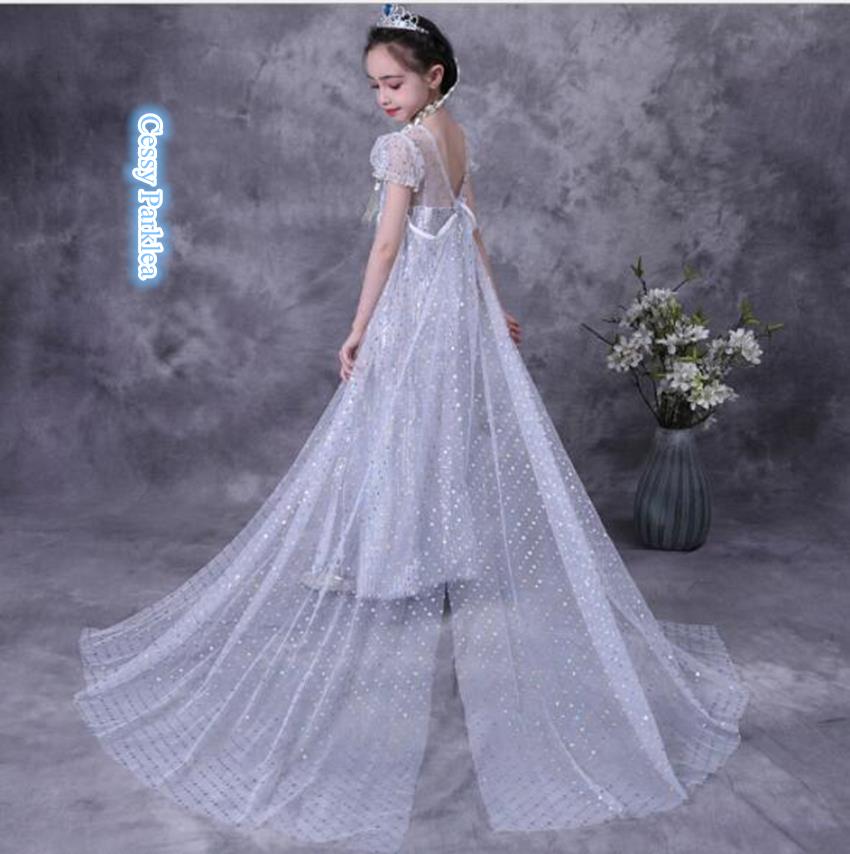X-C1-2 Girls Frozen 2 Deluxe Elsa Costume White Sequin Dress w/Rhinestone |  eBay