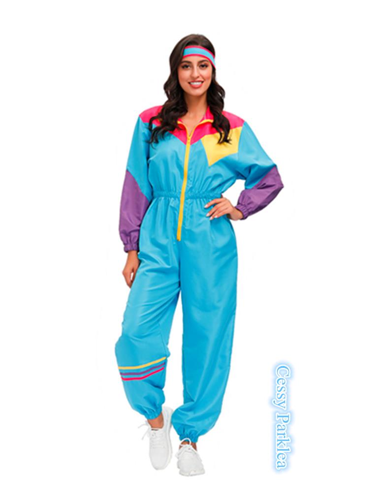 X-F1-1 Womens 80s 90s Retro Ski Suit Costume Vintage Tracksuit
