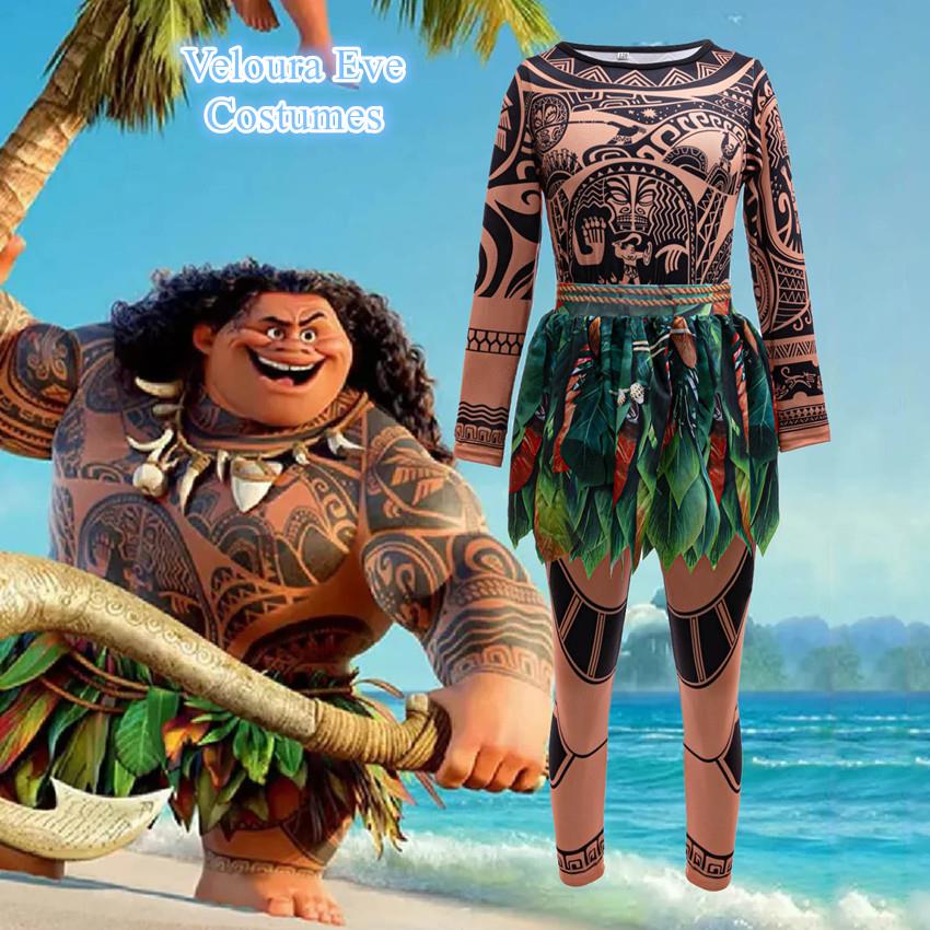 SN-G6-1 Kids Boys Moana 2 Maui Costume Wig Toy Fishhook Book