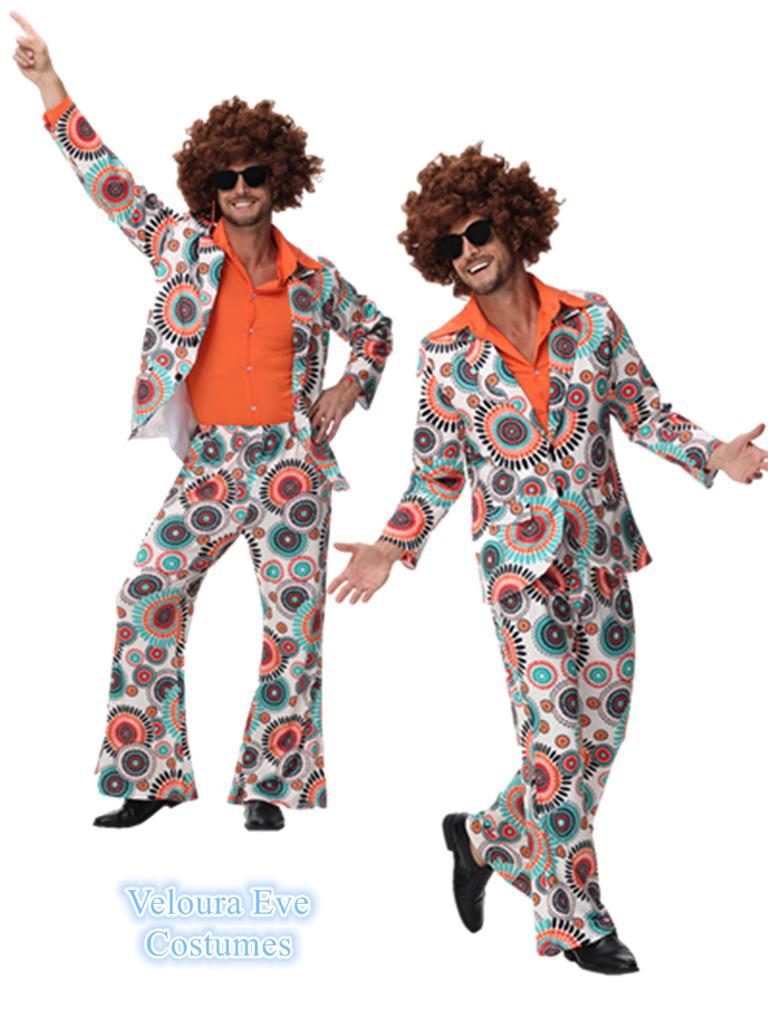 コス1970 Z-B1-3 Men's 70s Disco Costume & Afro Wig Retro Shirt Jacket