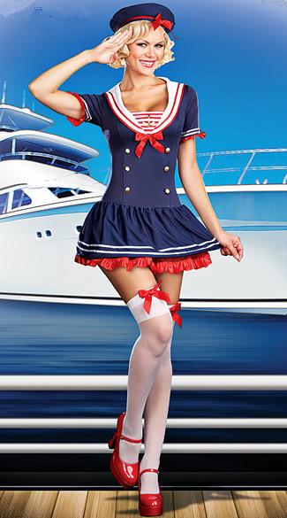 Hello Sailor Navy Sailor Girl Uniform Rockablility Pin Up Costume +Hat ...