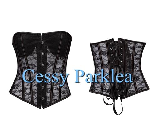 HA35Bridal White Black Floral Lace Corset Bustier Metal