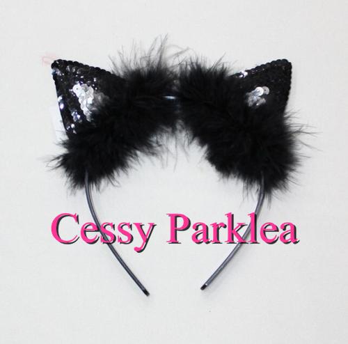 Black Silver Sequin Cat Ears Headband Cat Girl Cat Woman Costume