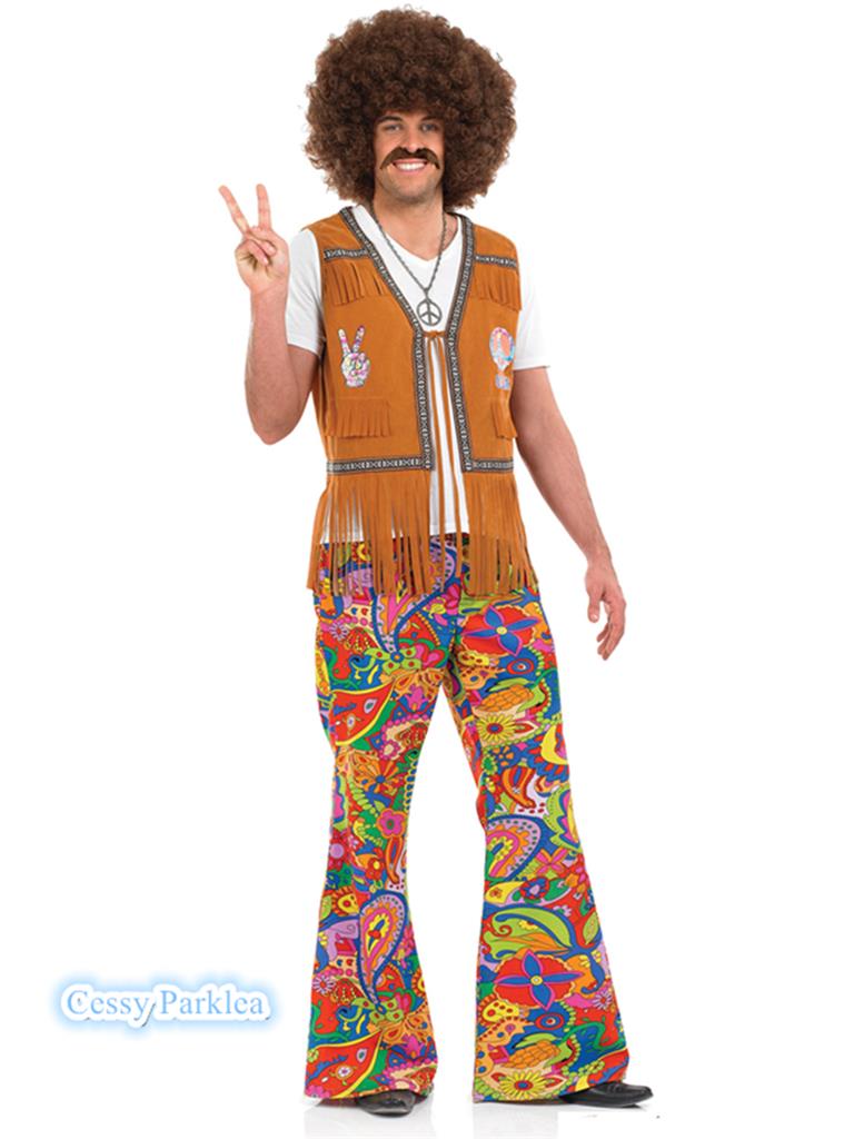 60s 70s Groovy Dancer Disco Costume Retro Mens Fancy Dress Jumpsuit Outfit