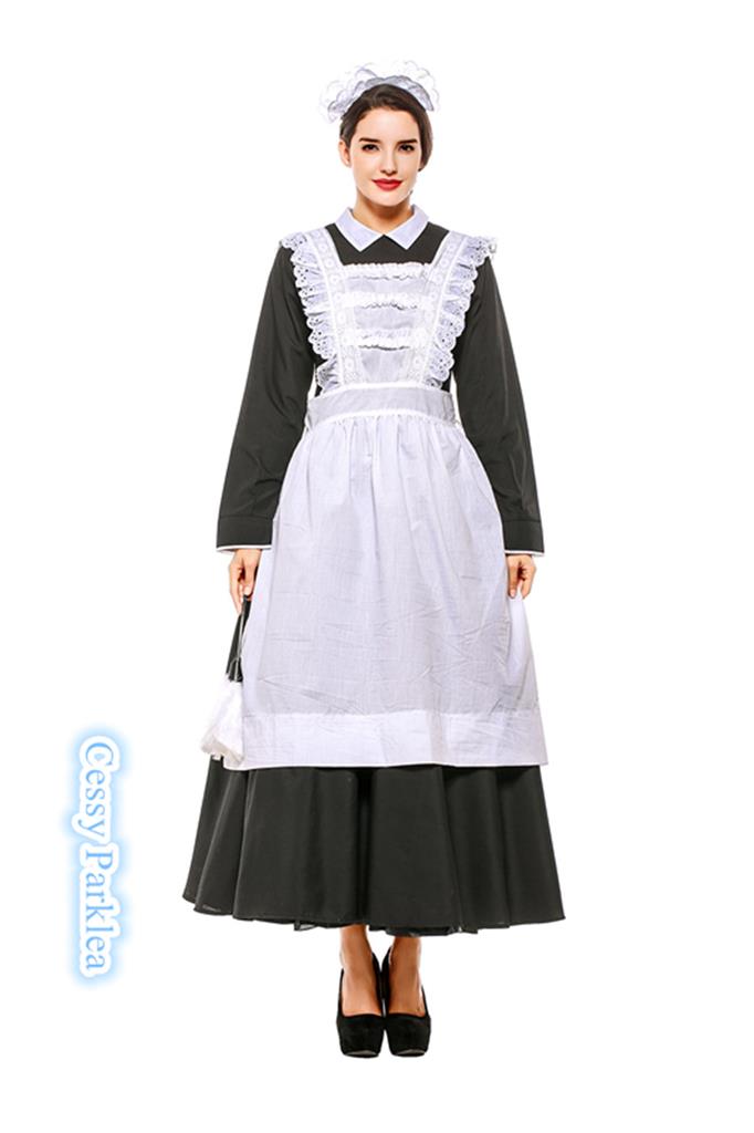 H3 Ladies Victorian Maid Costume Old Time Fancy Dress Ebay