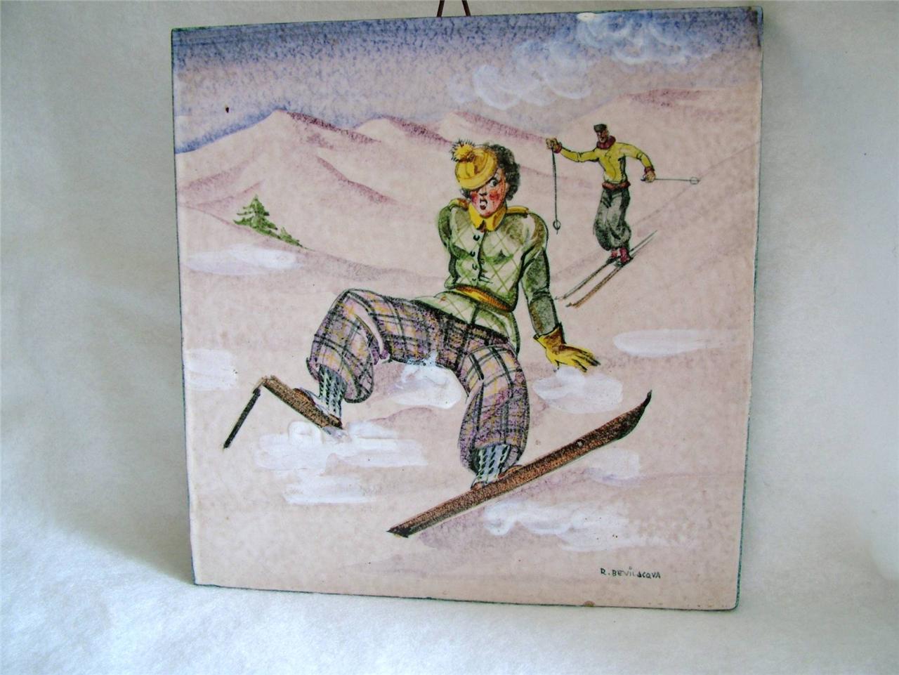 Fenice Albisola Italian Tile Art Deco Romeo Bevilacqua Hand Painted Ski ...