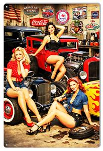 Vintage Style Metal Sign Hot Rod Garage Pinups 16x24 Made USA | eBay