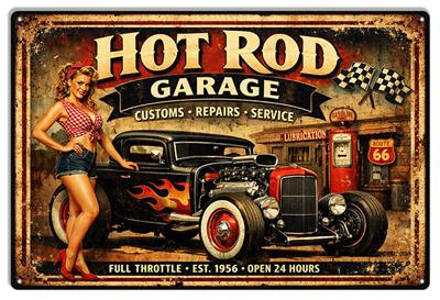 Vintage Style Metal Sign Hot Rod Pinup Garage 12x18 Made USA | eBay