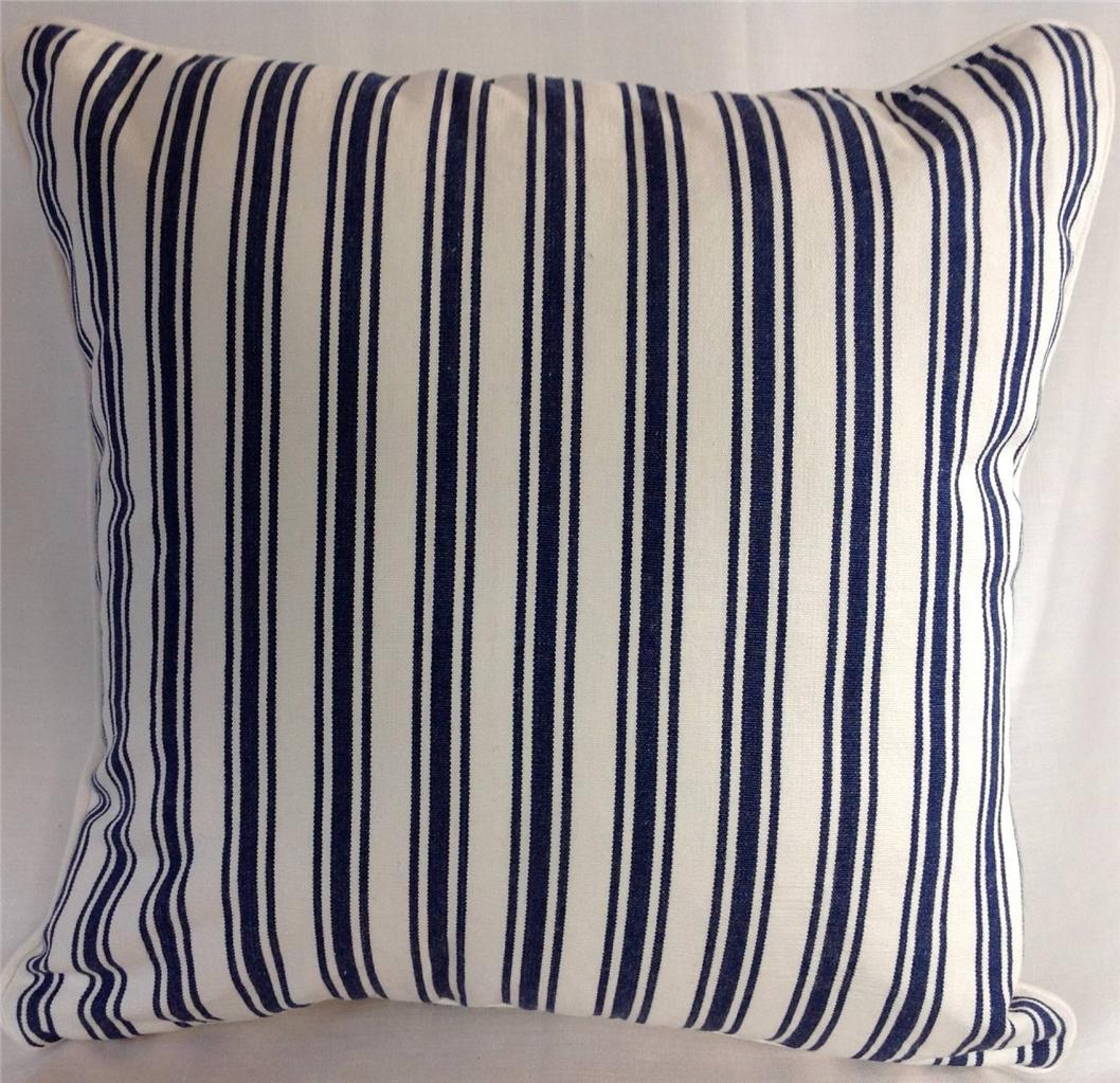 Cushion Cover Navy Blue White Stripe Paisley Pattern Hampton Nautical