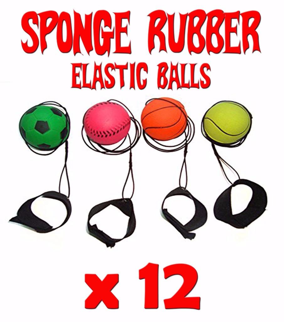 SPONGE RUBBER HIGH BOUNCE BALL x 12 : Wrist Strap & Elastic String