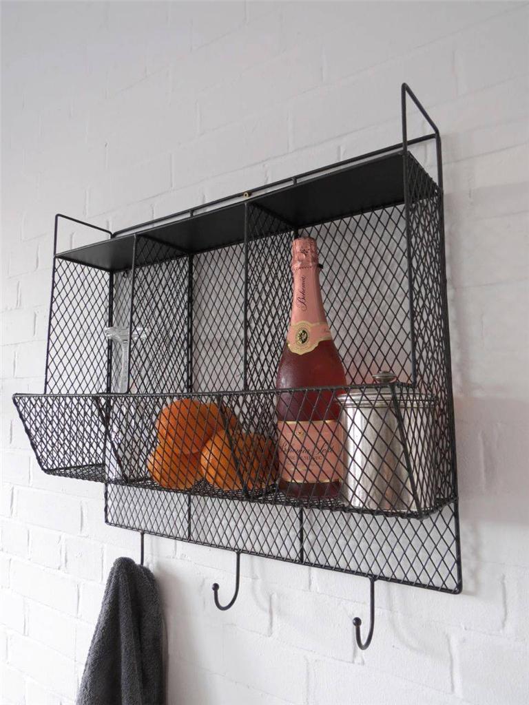Kitchen Metal Wire Wall Rack Shelving Display Shelf Industrial Storage Black eBay