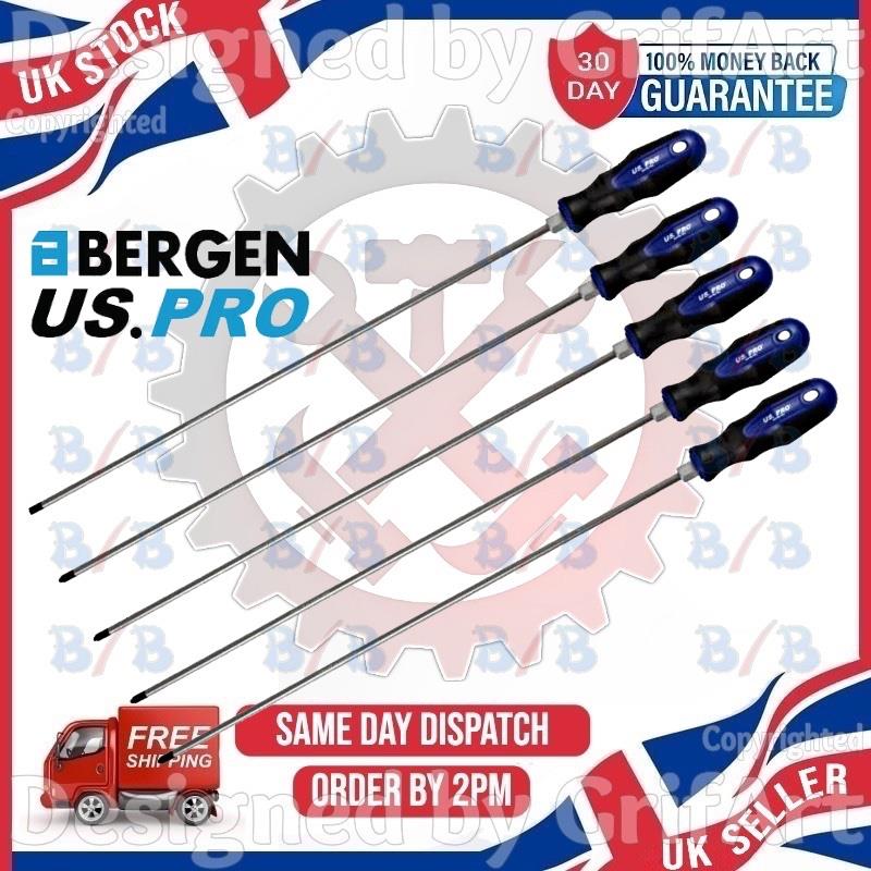 US PRO TOOLS 5PC EXTRA LONG MAGNETIC SCREWDRIVERS 450MM SET PHILIPS SLOTTED POZI