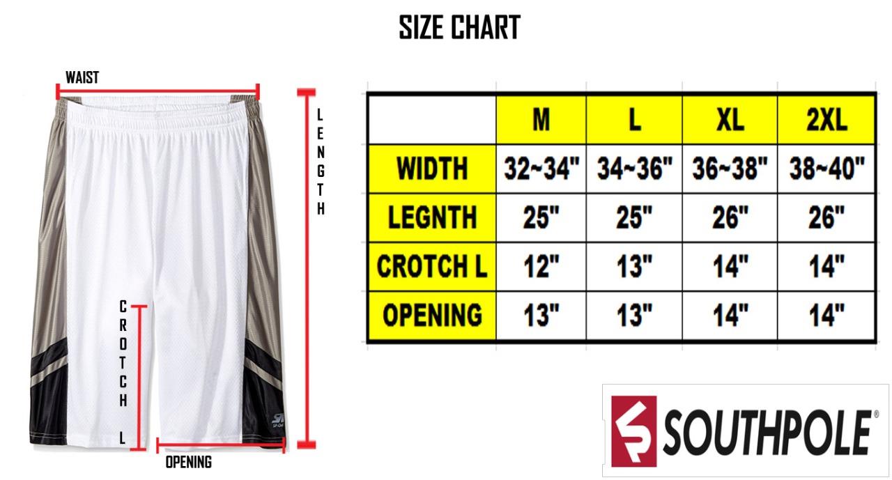 basketball shorts size chart