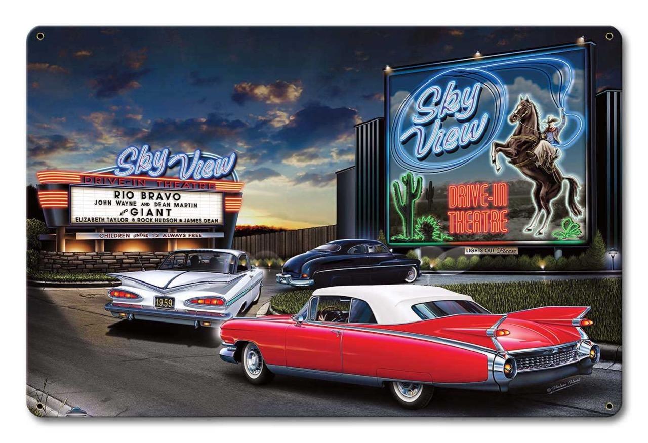 Letrero de metal clásico Hot Rod Sky View Drive in Theatre hombre cueva garaje carrocería taller - Imagen 2 de 4
