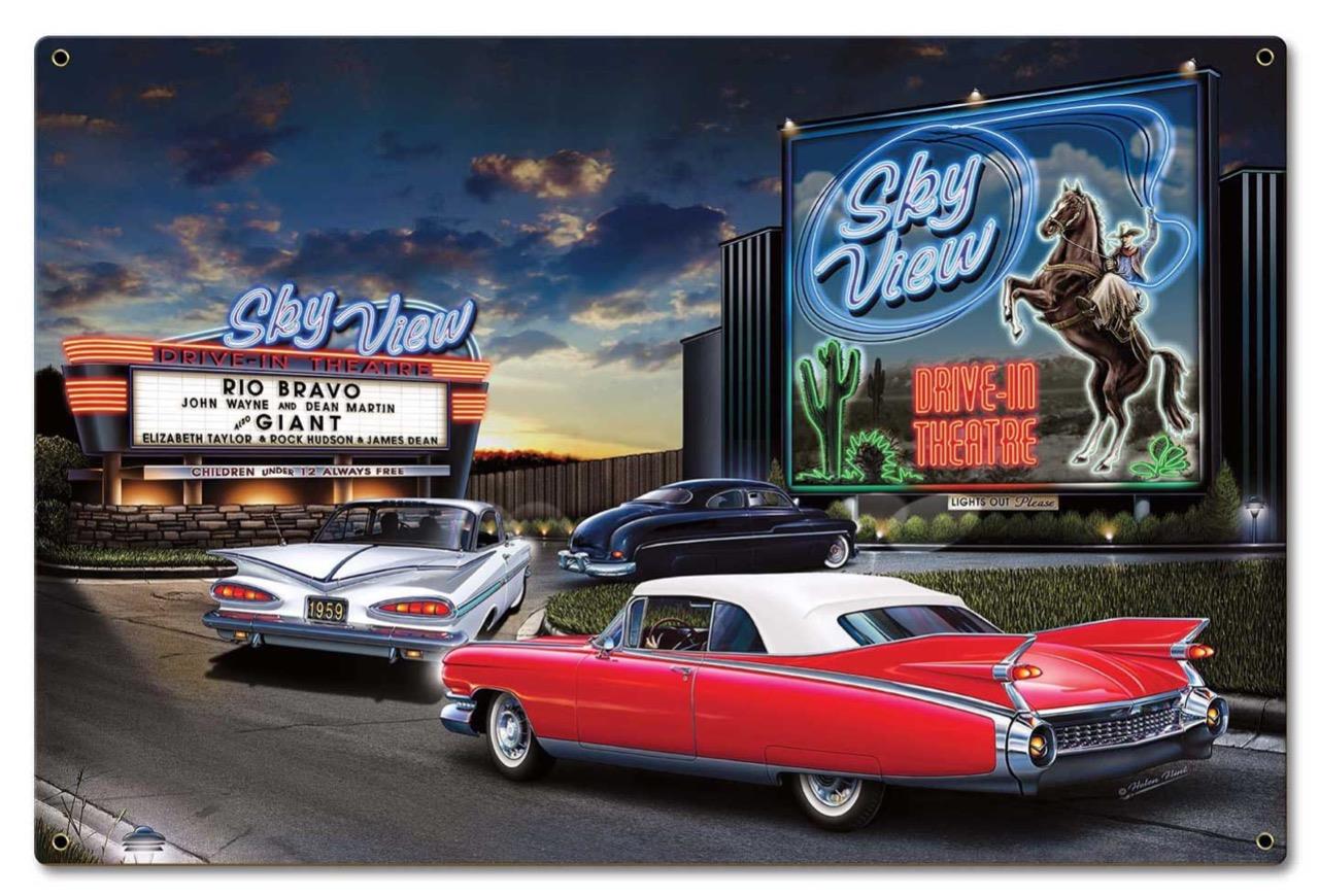 Letrero de metal clásico Hot Rod Sky View Drive in Theatre hombre cueva garaje carrocería taller - Imagen 3 de 4