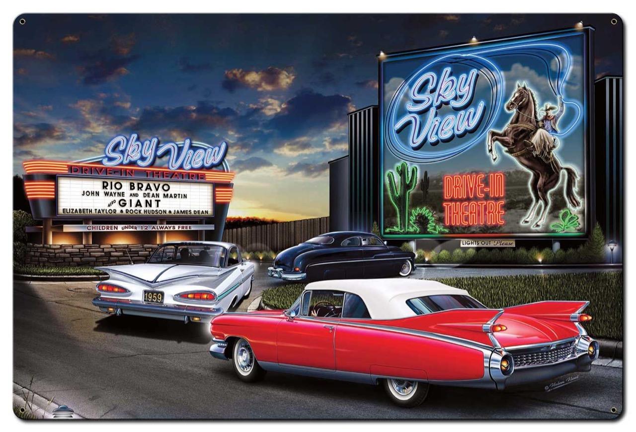 Letrero de metal clásico Hot Rod Sky View Drive in Theatre hombre cueva garaje carrocería taller - Imagen 4 de 4