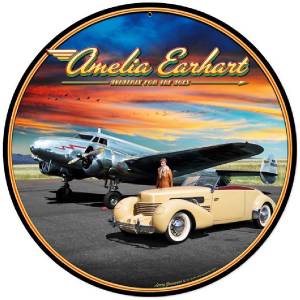 Cartello Di Latta Vintage Chic Art Decoration Poster Amelia Earhart Airplane Hot Rod Auto Depoca Per Negozio Bar Home Cafe Farm Garage O Club 12 X 8