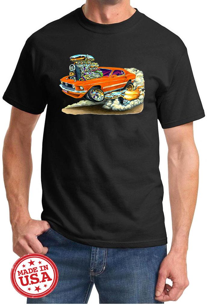 1969 Ford Mach 1 Mustang Cartoon Color Tshirt NEW FREE SHIPPING