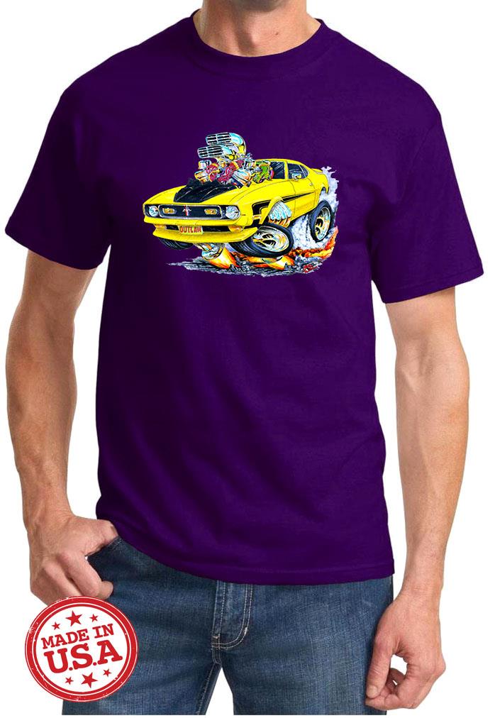 1971-72 Ford Mach 1 Mustang Cartoon T-Shirt - Vintage Muscle Car Design, Made In USA