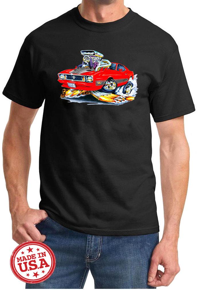 1973 Ford Mach 1 Mustang Cartoon Color Tshirt NEW FREE SHIPPING
