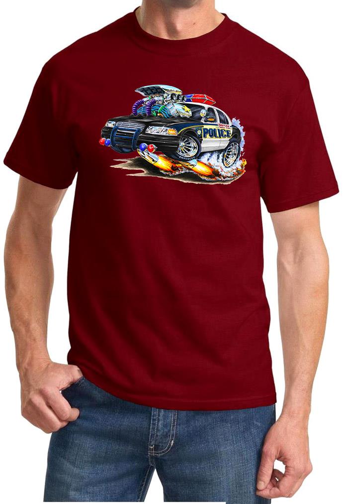 POLICE CAR Ford Crown Victoria Full Color Cartoon Tshirt NEW FREE SHIPPING - Picture 6 of 11