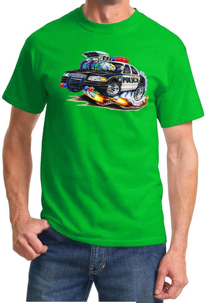 POLICE CAR Ford Crown Victoria Full Color Cartoon Tshirt NEW FREE SHIPPING - Picture 5 of 11