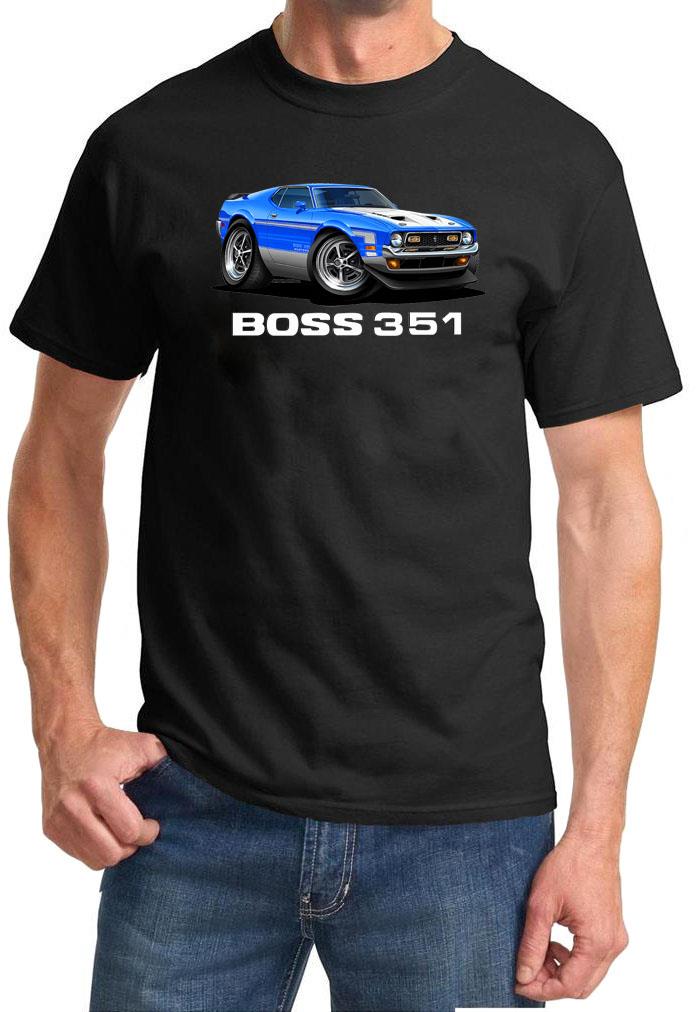 1971 Ford Boss 351 Mustang Full Color Cartoon Tshirt NEW FREE SHIPPING