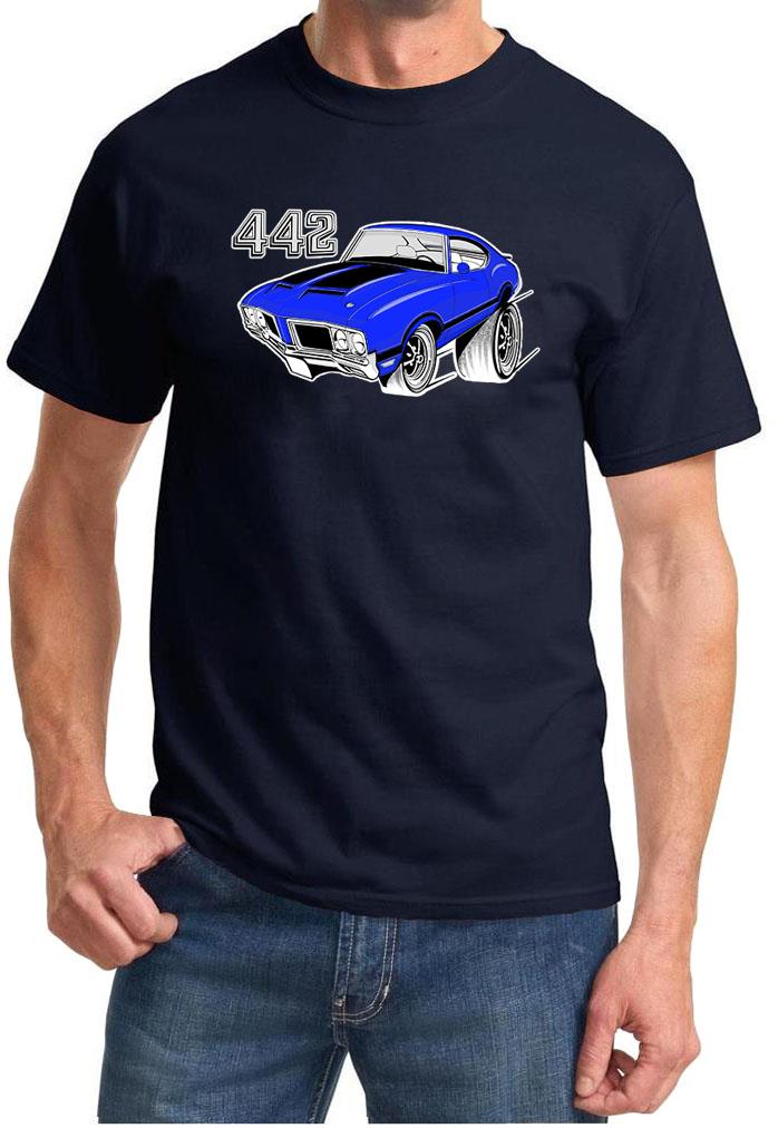 1970-72 Olds 442 Cutlass Blue Hardtop Full Color Retro Tshirt NEW FREE SHIPPING - Picture 11 of 11