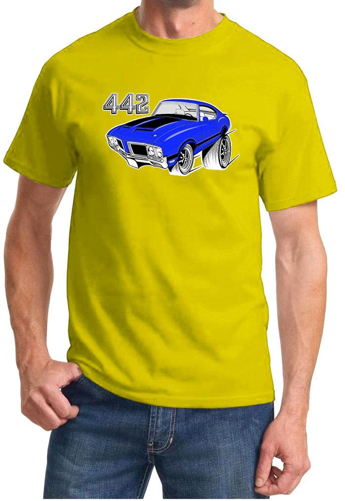 1970-72 Olds 442 Cutlass Blue Hardtop Full Color Retro Tshirt NEW FREE SHIPPING - Picture 10 of 11