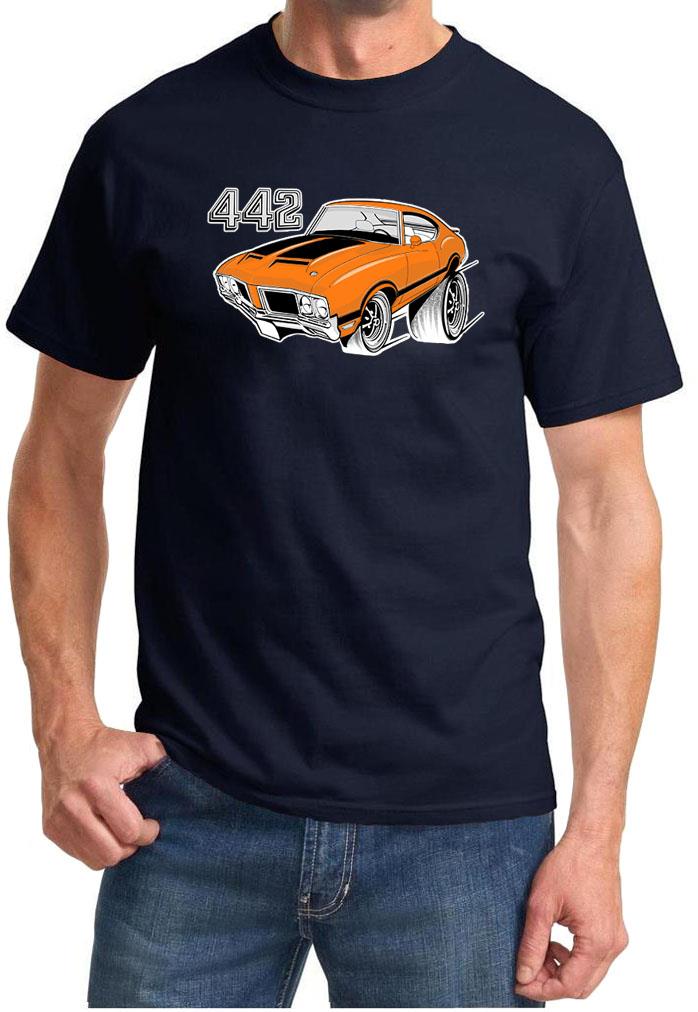 1970-72 Olds 442 Cutlass Orange Hardtop Full Color Retro Tshirt NEW FREE SHIP - Picture 11 of 11