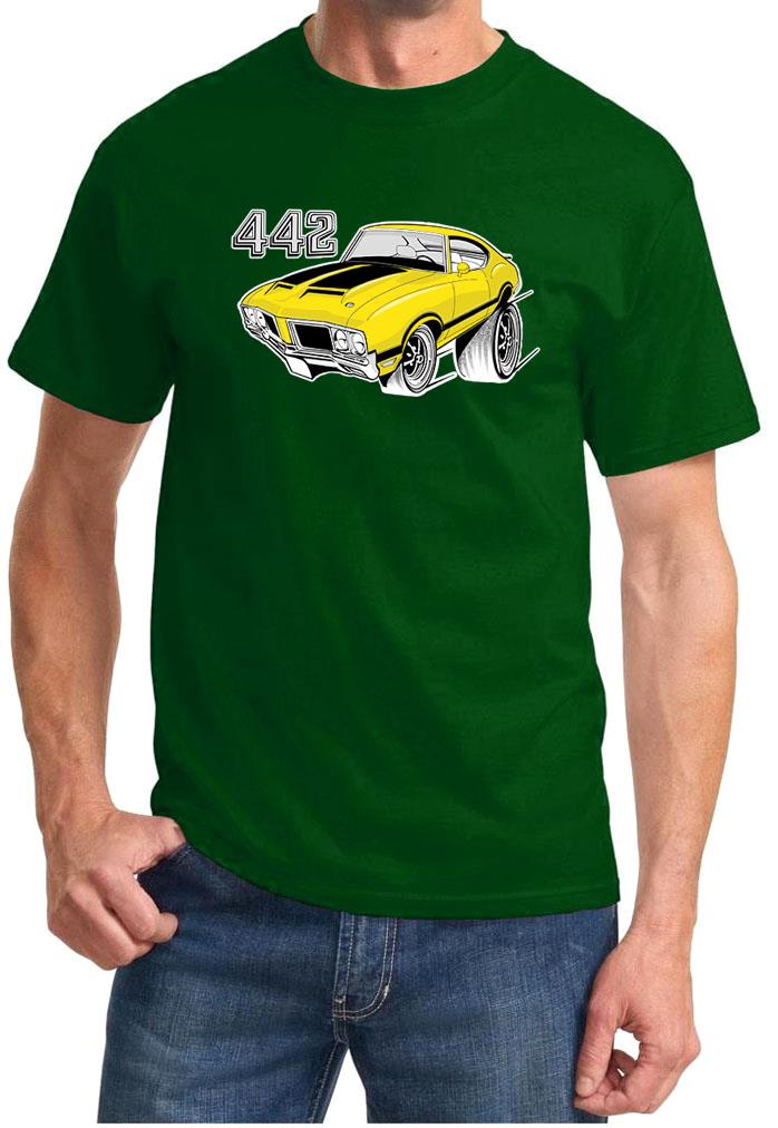 1970-72 Olds 442 Cutlass Yellow Hardtop Full Color Retro Tshirt NEW FREE SHIP - Picture 4 of 11