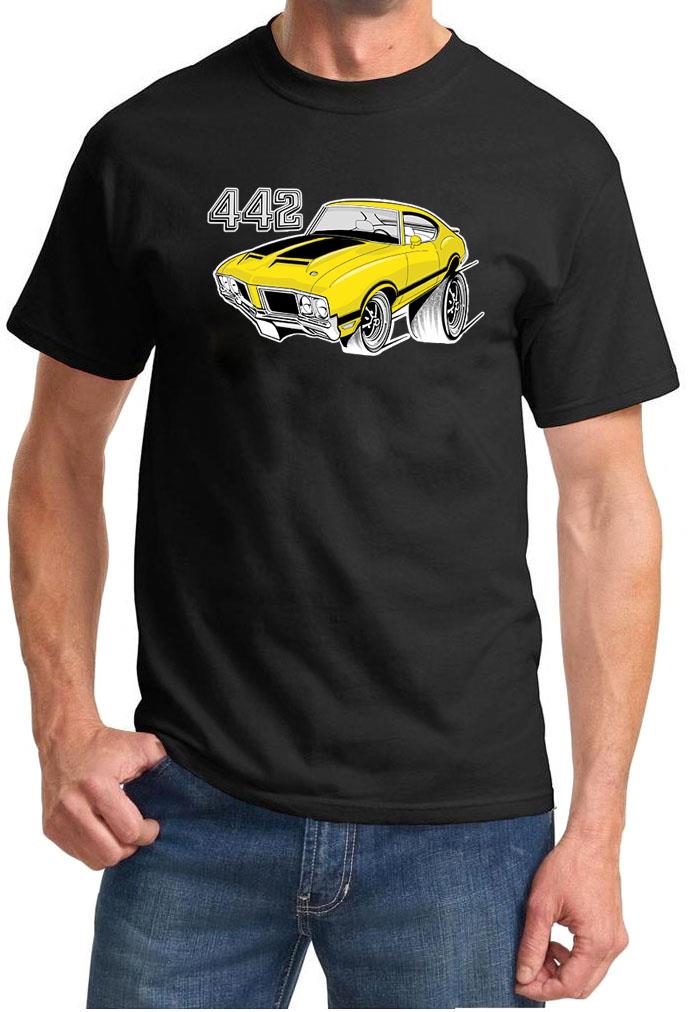 1970-72 Olds 442 Cutlass Yellow Hardtop Full Color Retro Tshirt NEW FREE SHIP - Picture 2 of 11