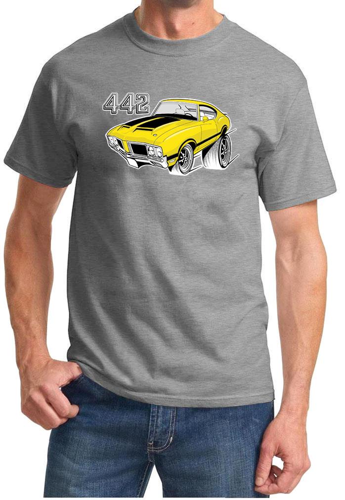 1970-72 Olds 442 Cutlass Yellow Hardtop Full Color Retro Tshirt NEW FREE SHIP - Picture 3 of 11