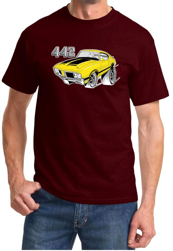 1970-72 Olds 442 Cutlass Yellow Hardtop Full Color Retro Tshirt NEW FREE SHIP - Picture 6 of 11