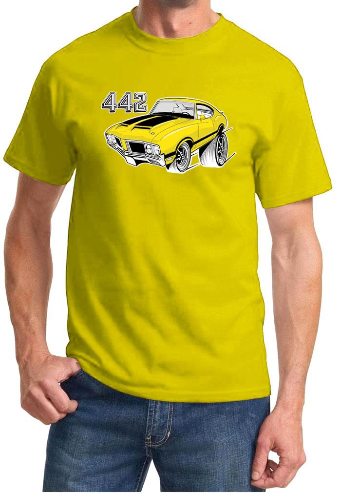 1970-72 Olds 442 Cutlass Yellow Hardtop Full Color Retro Tshirt NEW FREE SHIP - Picture 10 of 11