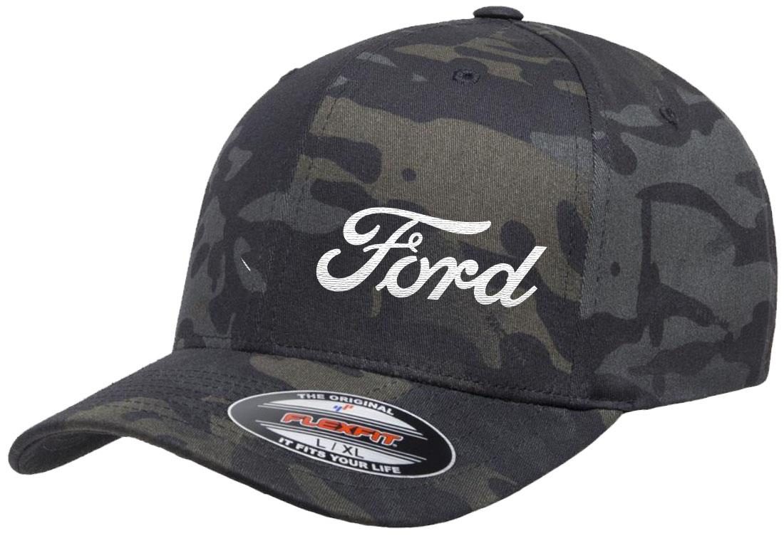 Ford Script Logo Side Panel Embroidered Flexfit 6277 Baseball Fitted Hat Cap