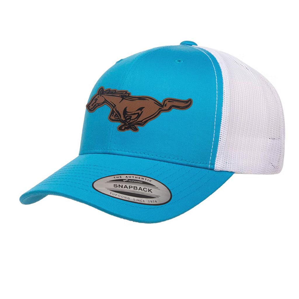 Ford Mustang Pony Horse Logo Laser Engraved Yupoong 6606 Snapback Hat Cap