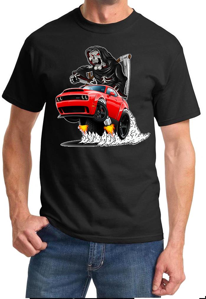 SRT Demon Challenger Reaper Skeleton Red Car Design Tshirt NEW - Picture 2 of 2